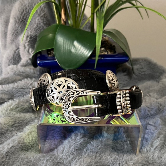 Brighton Accessories - Brighton Black Leather Belt with Silver Accents EUC retail $79